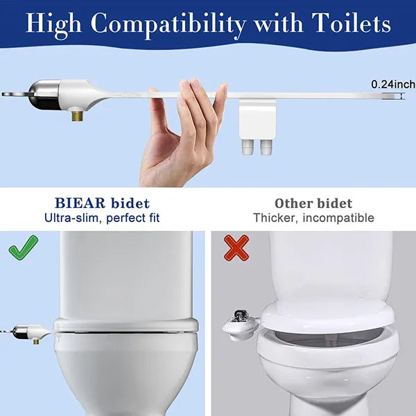Jberip Bidet Toilet Seat Attachment – Ultra Slim, Self-Cleaning Dual Nozzle, Adjustable Water Pressure, Non-Electric