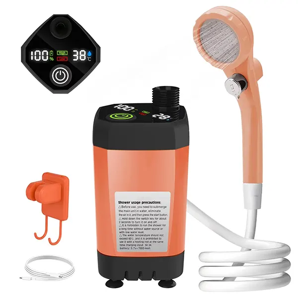 DutyShower Portable Camping Shower Pump – 6000mAh / 7800mAh, Full-Screen Intelligent Display, Outdoor Shower Kit