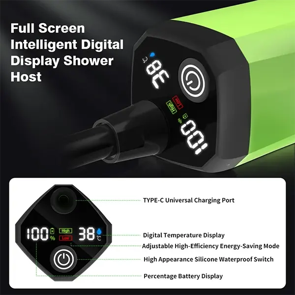DutyShower Portable Camping Shower Pump – 6000mAh / 7800mAh, Full-Screen Intelligent Display, Outdoor Shower Kit