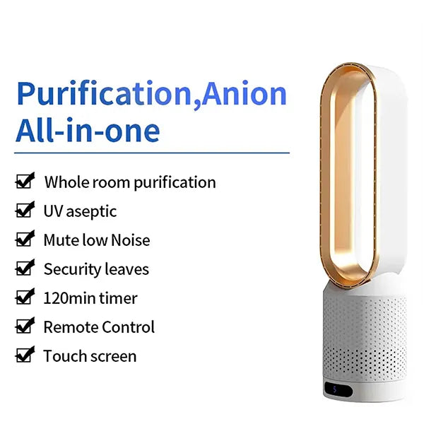 MolyFans Bladeless Tower Fan with Air Purification – 20", 90° Oscillation, 8 Speeds, Remote Control, 120-Min Timer