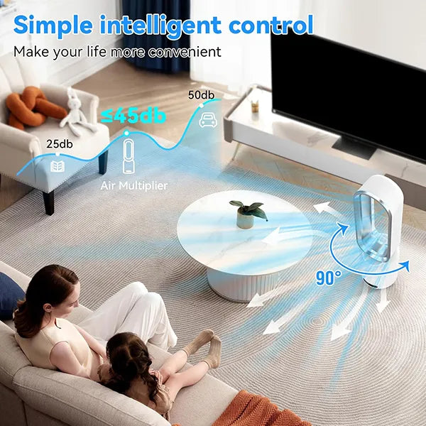 FamiBla Bladeless Tower Fan with Air Purification – 20", 90° Oscillation, 8 Speeds, Remote Control, 120-Min Timer