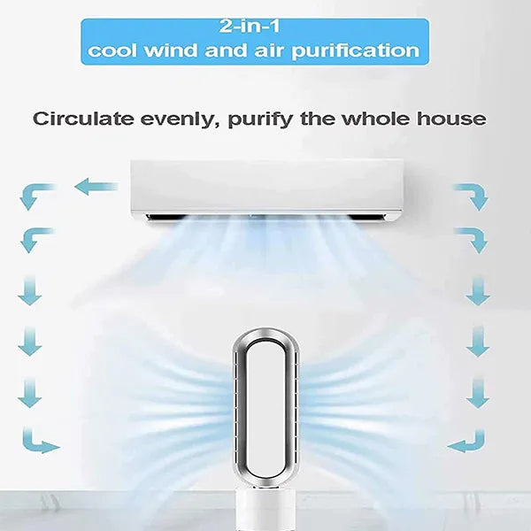 FamiBla Bladeless Tower Fan with Air Purification – 20", 90° Oscillation, 8 Speeds, Remote Control, 120-Min Timer