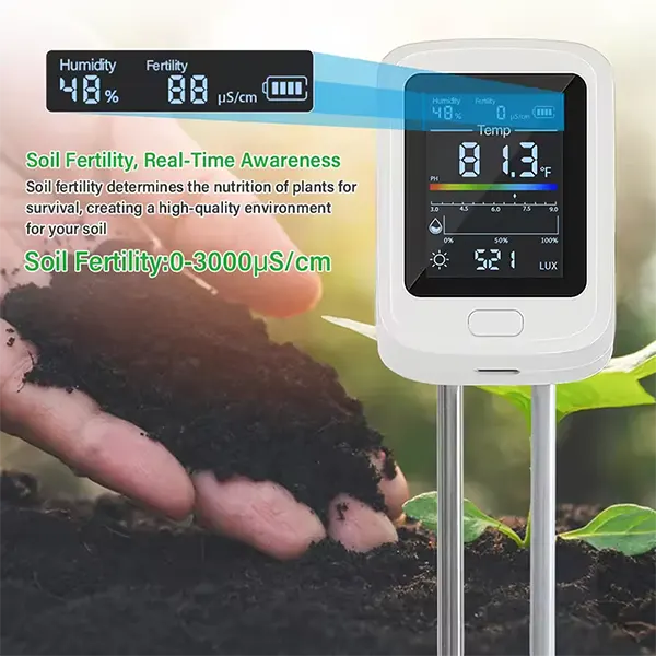 Famipheer 6-in-1 Soil pH Tester – Rechargeable Digital Meter with LCD Display for pH, Moisture, Temperature, Sunlight & Fertility