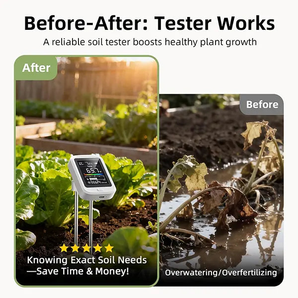 AmiSol3 6-in-1 Soil pH Tester – Rechargeable Digital Meter with LCD Display for pH, Moisture, Temperature, Sunlight & Fertility