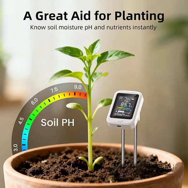 Famipheer X2 6-in-1 Soil pH Tester – Rechargeable Digital Meter with LCD Display for pH, Moisture, Temperature, Sunlight & Fertility
