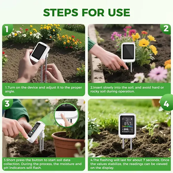 Famipheer X2 6-in-1 Soil pH Tester – Rechargeable Digital Meter with LCD Display for pH, Moisture, Temperature, Sunlight & Fertility