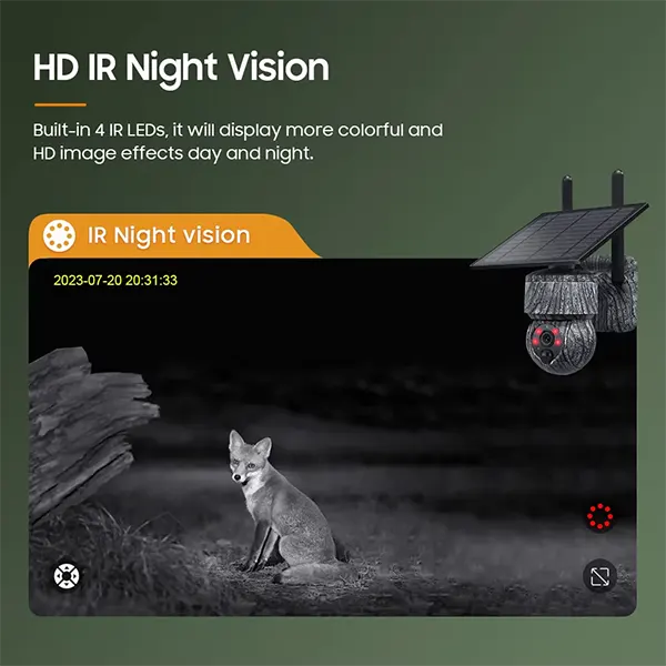 ZykaCam 4G LTE Solar Security Camera – 2K HD 360° PTZ, Night Vision, PIR Detection & 2-Way Audio | IP66