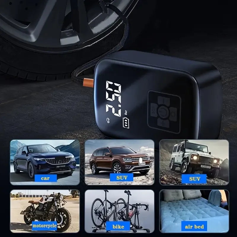 Voltire Portable Tire Inflator – 100W Wireless Air Pump, 3–150 PSI, Digital Display & 3600mAh Battery
