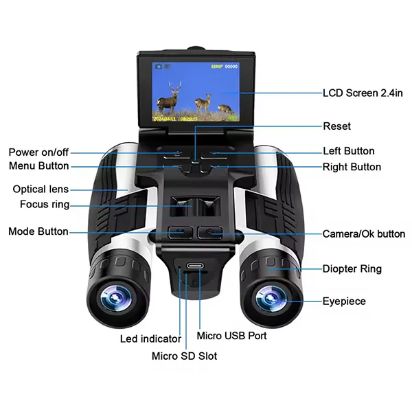 CamBino Digital Binoculars with Camera – 48MP, 2.5K Video, 8X Zoom, 2.4" LCD, 32GB SD Card Included