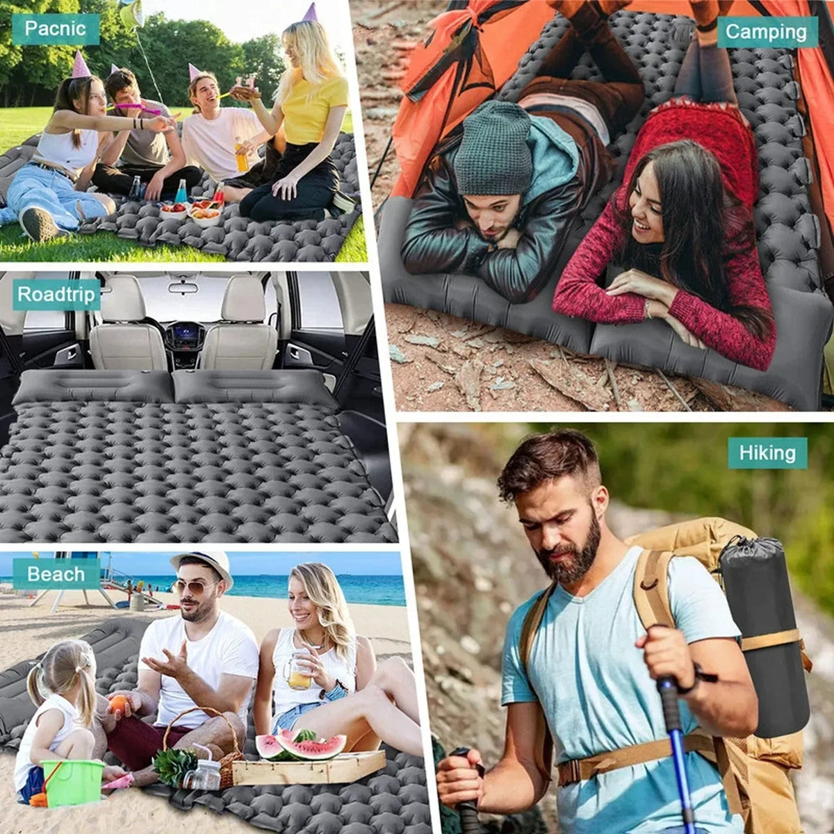 TuxaCusi Double Camping Air Mattress – Honeycomb Inflatable Sleeping Pad with 2 Pillows & Carry Bag for Couples