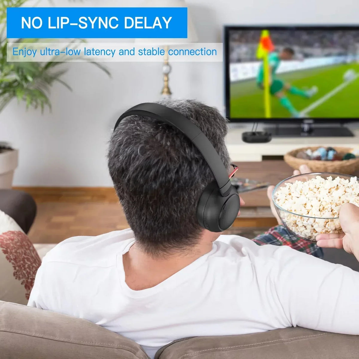 Lofialo Wireless TV Headphones – Zero Latency, 100FT Range, 2.4G & Bluetooth, LED Charging Dock Included