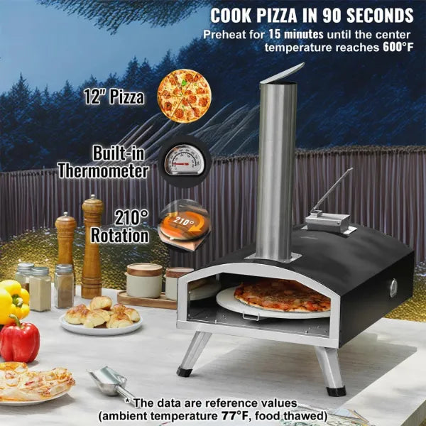 PiziOven 12" Outdoor Pizza Oven – Tri-Fuel Wood Pellet, Chip & Charcoal | 90-Second Bake, 210° Rotary Stone