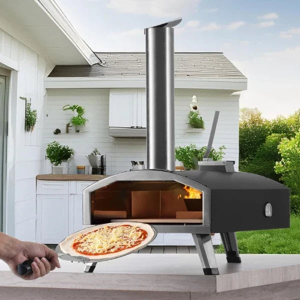 PiziOven 12" Outdoor Pizza Oven – Tri-Fuel Wood Pellet, Chip & Charcoal | 90-Second Bake, 210° Rotary Stone