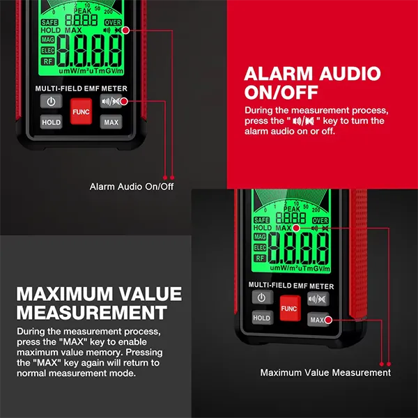 PoriEMF 3-in-1 EMF Detector – Rechargeable Electromagnetic Field Radiation Meter with LCD Display for Home & Office