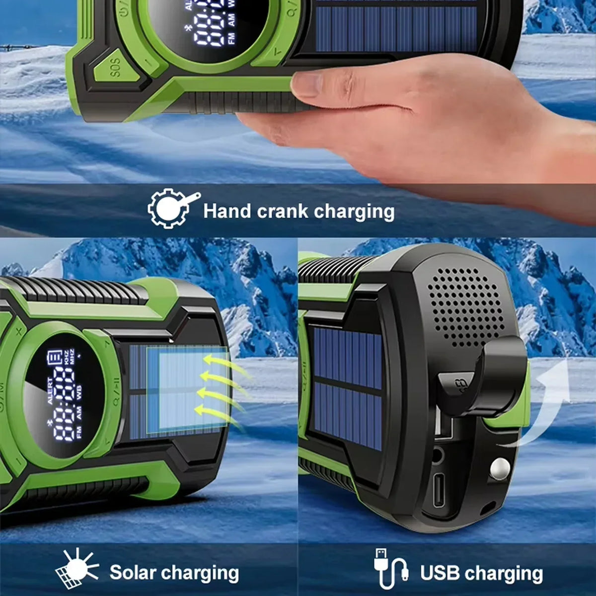 DalyRad Emergency Radio – 5000mAh Power Bank, Solar & Hand Crank, AM/FM, SOS Alert & 3-Mode Flashlight