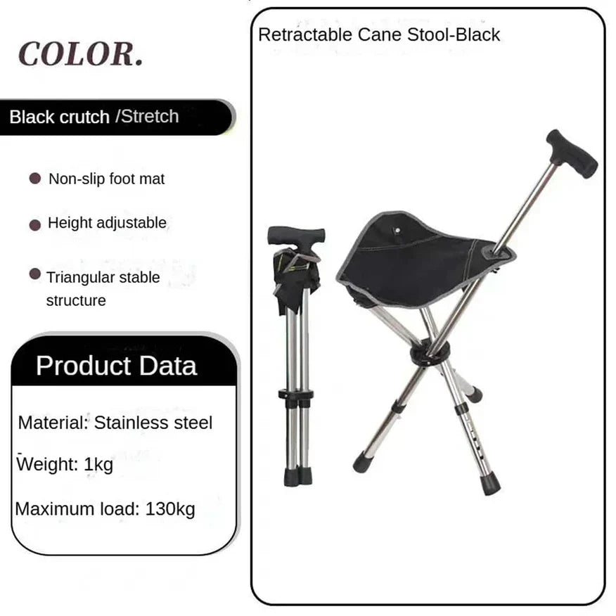 YasuSeat Walking Stick With Seat – Foldable Lightweight Cane for Seniors & Adults