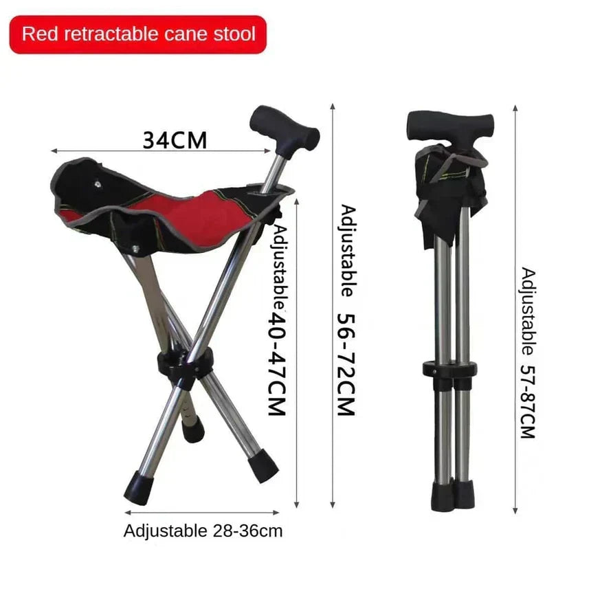 YasuSeat Walking Stick with Seat – Adjustable Telescoping Trekking Pole for Elderly | Aircraft-Grade Aluminum | Black, Green & Red