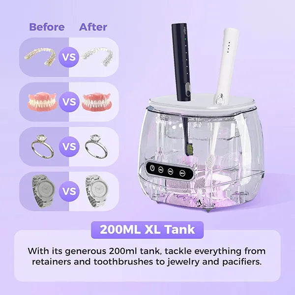 N3DomiX Denture Dome – 52kHz Ultrasonic Cleaner with UV Sterilizer | 200ML Wireless Cleaning Pod