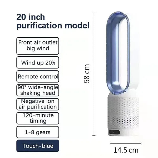 MolyFans Bladeless Tower Fan – 20", Air Purification, 8 Speeds, 90° Oscillation, Remote & 120-Min Timer