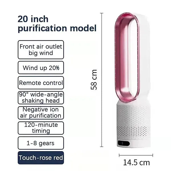 FamiBla Bladeless Tower Fan with Air Purification – 20", 90° Oscillation, 8 Speeds, Remote Control, 120-Min Timer