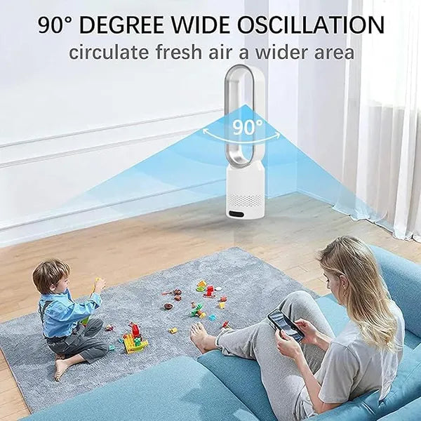 FamiBla Bladeless Tower Fan with Air Purification – 20", 90° Oscillation, 8 Speeds, Remote Control, 120-Min Timer