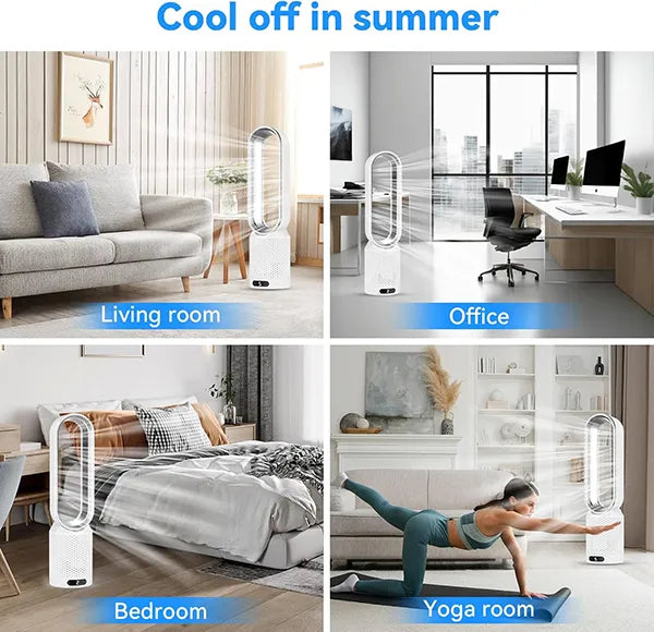 MolyFans Bladeless Tower Fan with Air Purification – 20", 90° Oscillation, 8 Speeds, Remote Control, 120-Min Timer