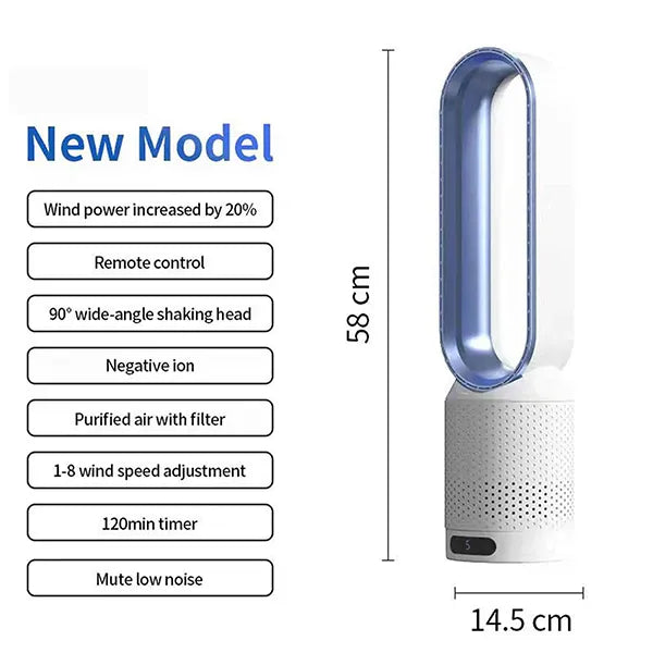 FamiBla Bladeless Tower Fan with Air Purification – 20", 90° Oscillation, 8 Speeds, Remote Control, 120-Min Timer