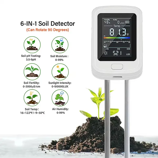 Famipheer X2 6-in-1 Soil pH Tester – Rechargeable Digital Meter with LCD Display for pH, Moisture, Temperature, Sunlight & Fertility