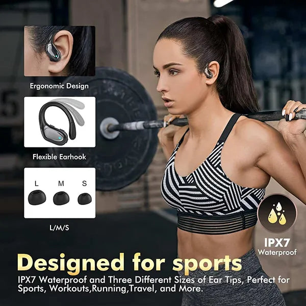 MaxSound Wireless Running Earbuds – Bluetooth, LED Display, Earhook, IPX7 Waterproof, Deep Bass HD Stereo for Gym & Sport