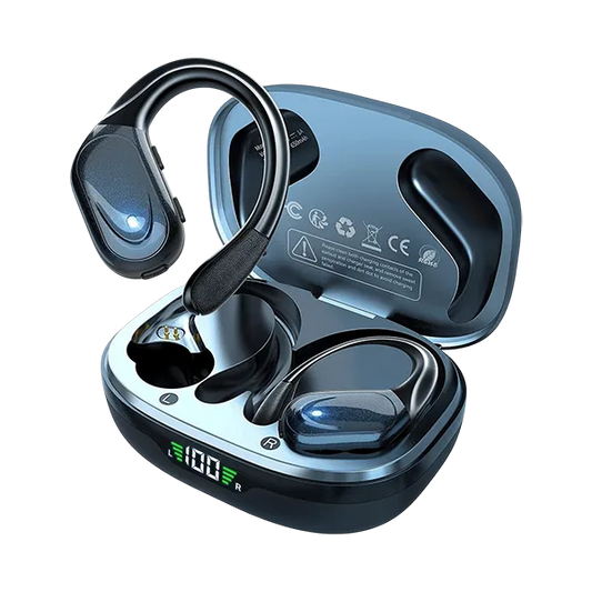 N5 UmiBuds Gym Earbuds – Wireless Bluetooth Earphones with LED Display, Earhook, IPX7 Waterproof, Deep Bass for Sport & Running