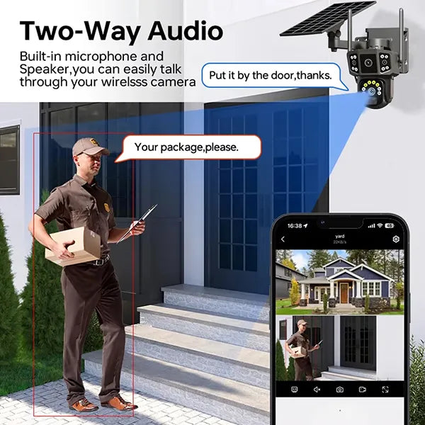 HomiSol 4K Solar Security Camera – PTZ WiFi & 4G, 360° View, Dual Lens, PIR Motion Detection & Built-in Battery