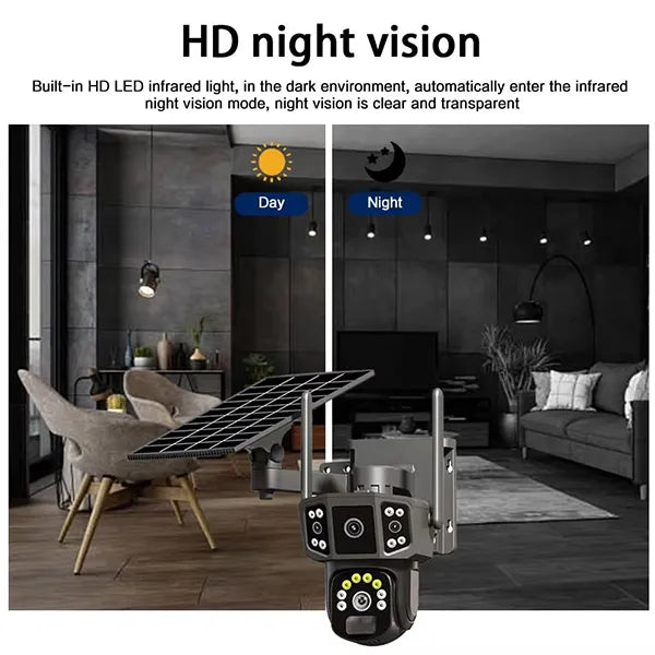 HomiSol 4K Solar Security Camera – PTZ WiFi & 4G, 360° View, Dual Lens, PIR Motion Detection & Built-in Battery