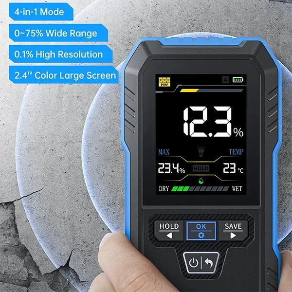 DrikCoter Pinless Moisture Meter – Rechargeable Humidity Detector for Wood, Wall, Concrete & Lumber with Data Hold, Record & Flashlight