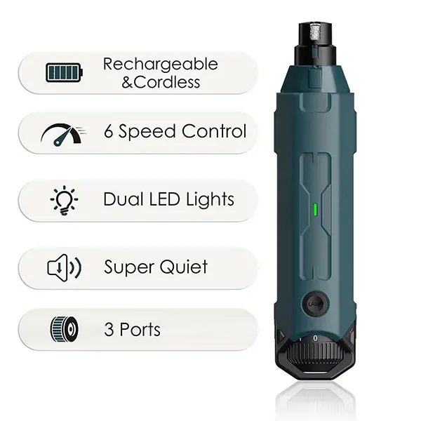 SukiPaw 6-Speed Dog Nail Grinder – Super Quiet Rechargeable Electric Nail Trimmer for Dogs
