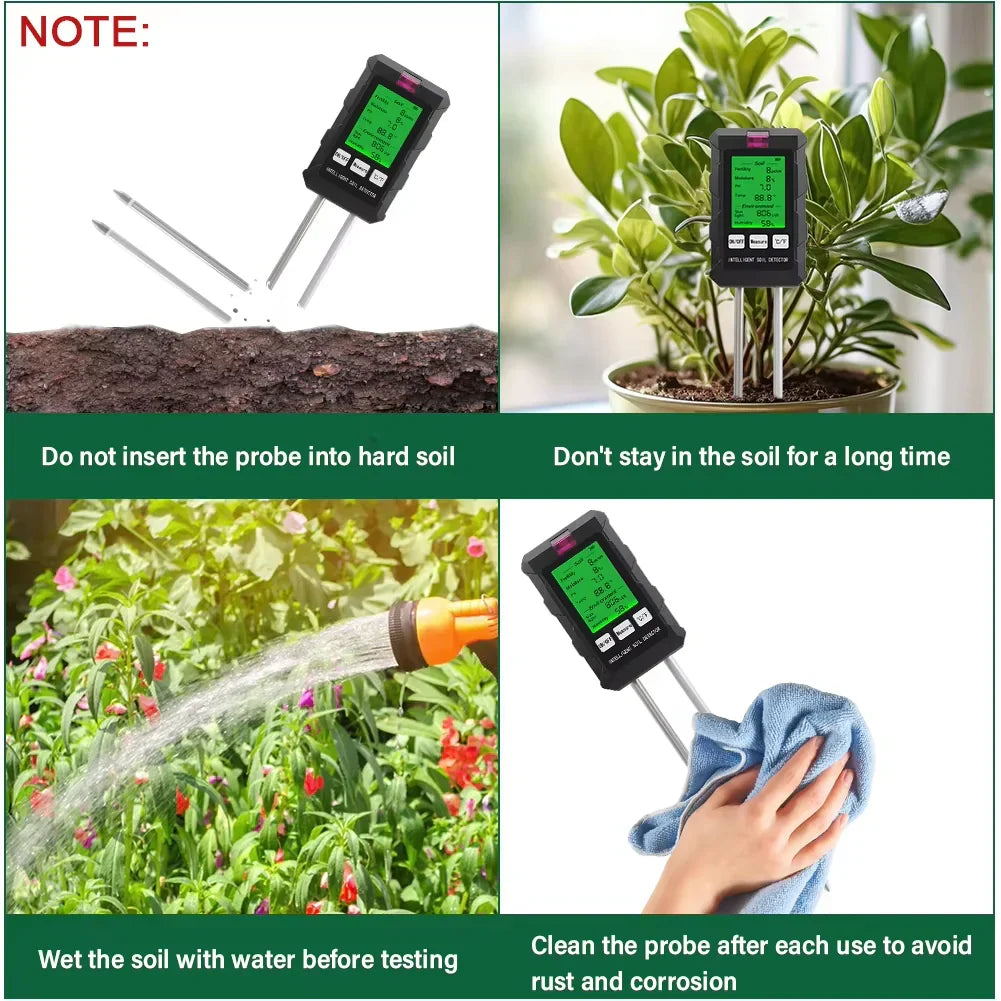 ProSoilPH 6-in-1 Soil Tester – Moisture, pH, Temperature, Sunlight, Fertility & Environment Meter for Gardening & Farming