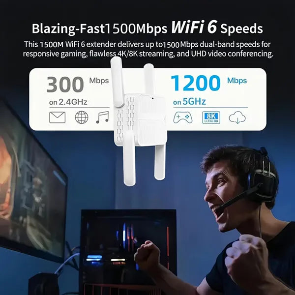 WifiRo X6 WiFi 6 Extender – Dual Band 2.4G/5GHz Signal Booster & Repeater for Long Range Coverage
