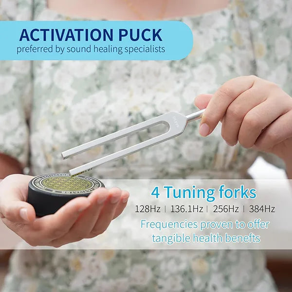 ZenoTun Tuning Fork Healing Set – 128Hz, 136Hz, 256Hz, 384Hz, Weighted & Unweighted, Leather Pouch