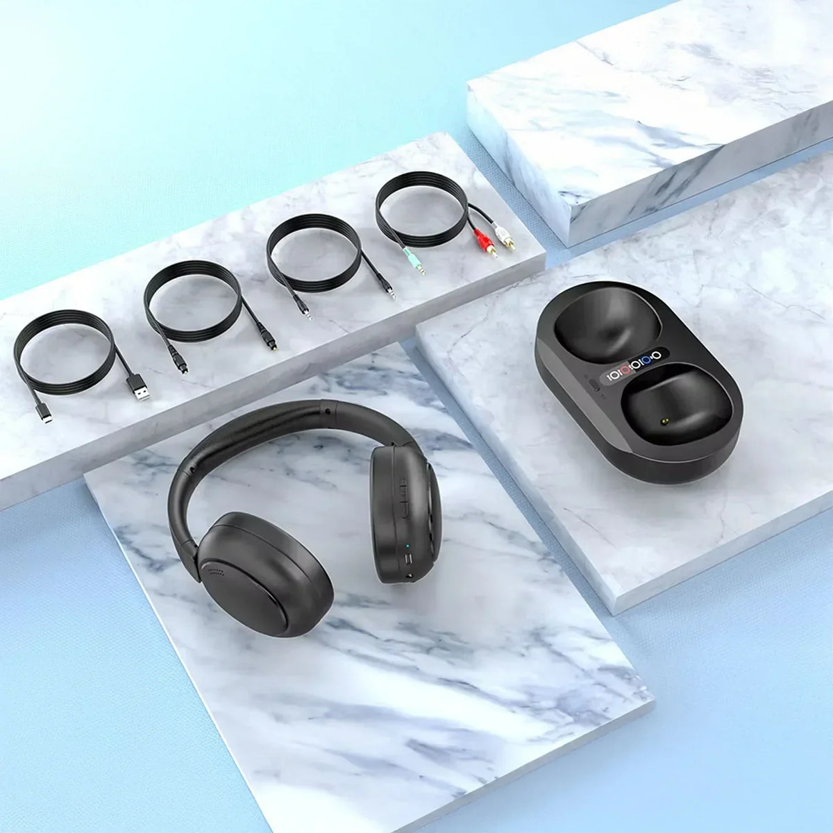 Lofialo Wireless TV Headphones – Zero Latency, 100FT Range, 2.4G & Bluetooth, LED Charging Dock Included