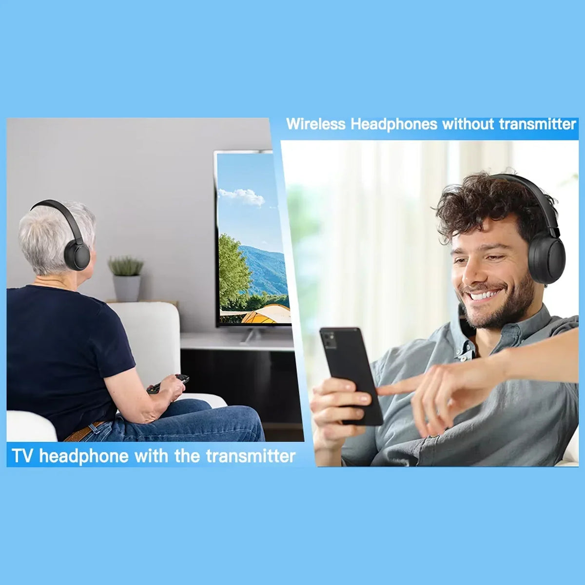 Lofialo Wireless TV Headphones – Zero Latency, 100FT Range, 2.4G & Bluetooth, LED Charging Dock Included