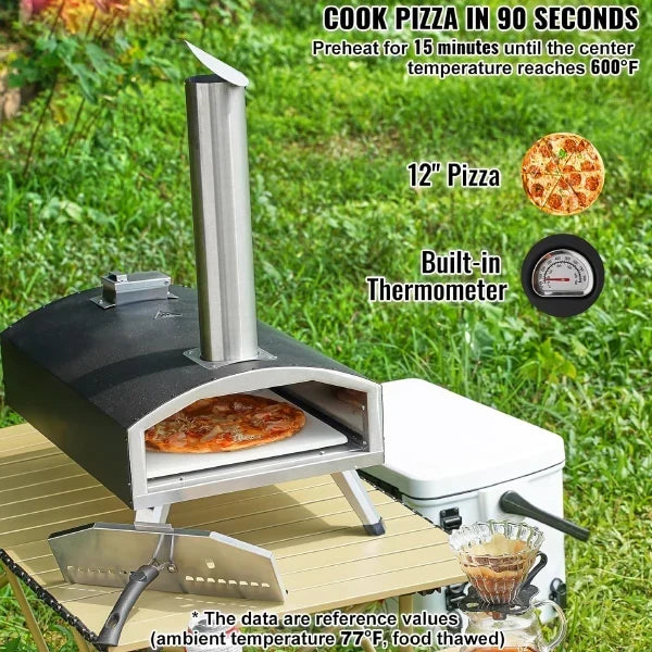 PiziOven 12" Outdoor Pizza Oven – Tri-Fuel Wood Pellet, Chip & Charcoal | 90-Second Bake, 210° Rotary Stone