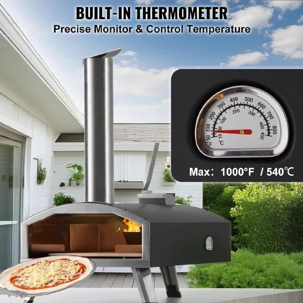 PiziOven 12" Outdoor Pizza Oven – Tri-Fuel Wood Pellet, Chip & Charcoal | 90-Second Bake, 210° Rotary Stone