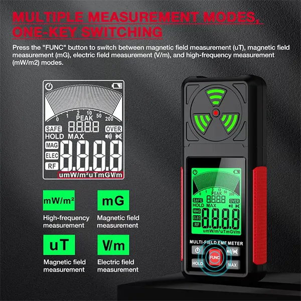 PoriEMF 3-in-1 EMF Detector – Rechargeable Electromagnetic Field Radiation Meter with LCD Display for Home & Office