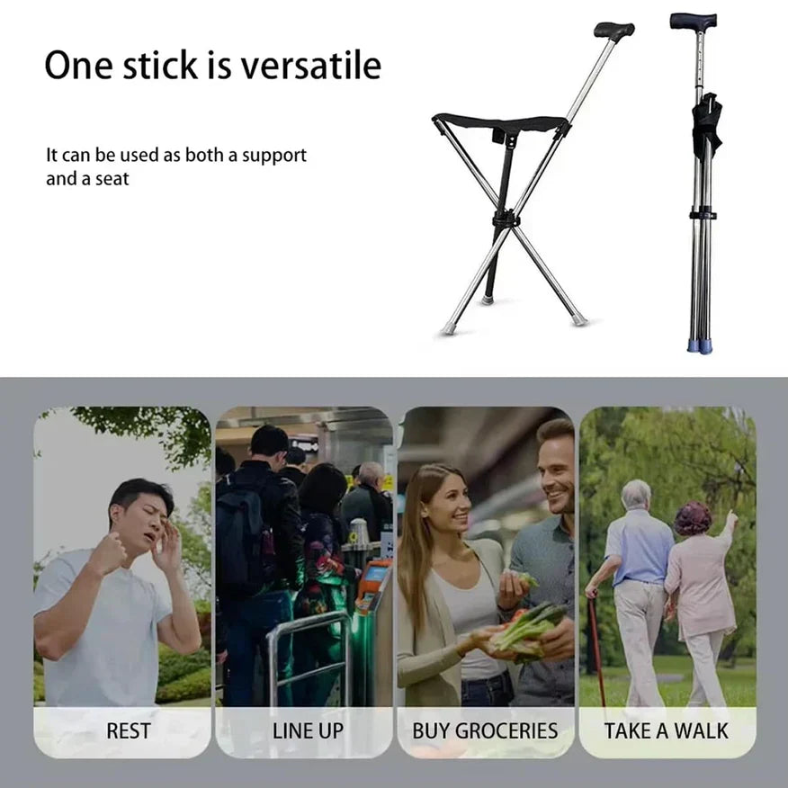 YasuSeat Walking Stick With Seat – Foldable Lightweight Cane for Seniors & Adults